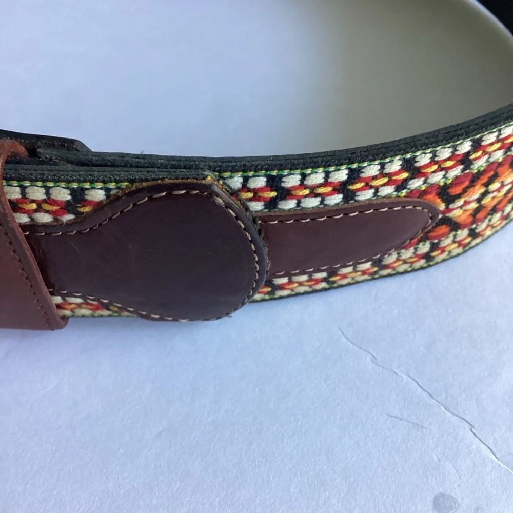Tex Tan Genuine Leather Belt Handcrafted Southwest Woven Design Brass Buckle 38